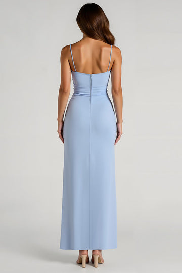 Light Blue Sheath Chiffon Bridesmaid Dress With Slit